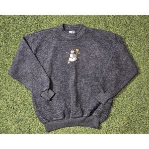 VINTAGE Art Unlimited Melton Fleece Sweater Mens Large Blue Winter Snowman USA